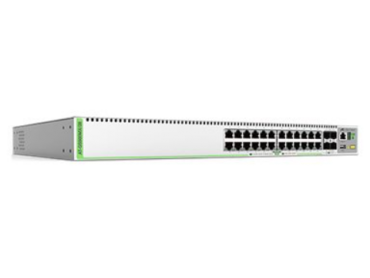 L3 Stackable Switch, 24x 10/100/1000-T, 4x SFP+ Ports and a single fixed power supply, EU Power Cord.
