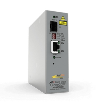 TAA, 10/100/1000T POE+ to 100X/1000X SFP Industrial Temp Gigabit Media Converter